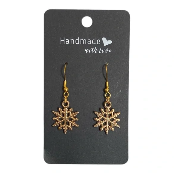 Handmade Gold Snowflake Earrings - Picture 2 of 2